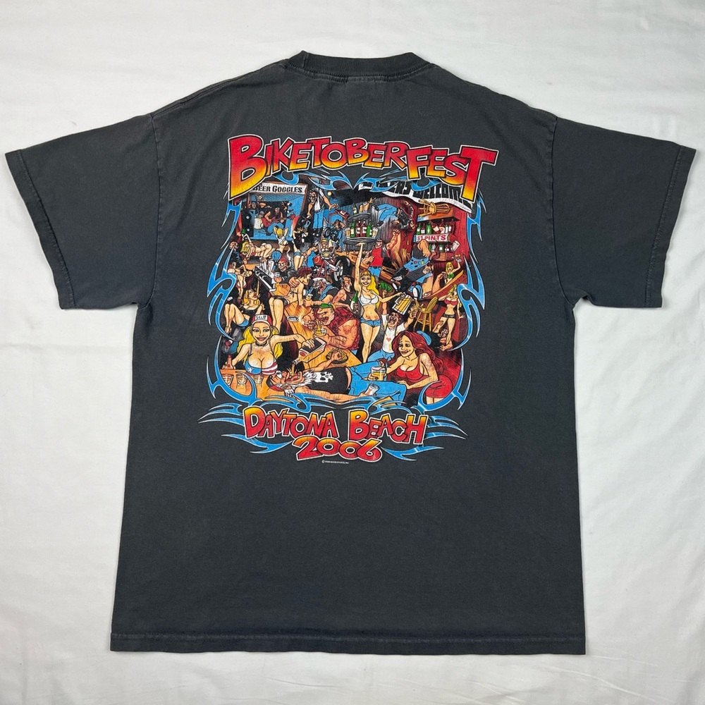 Vtg Biketoberfest Mens Biker T-Shirt Sz Large Y2K Faded Black B6